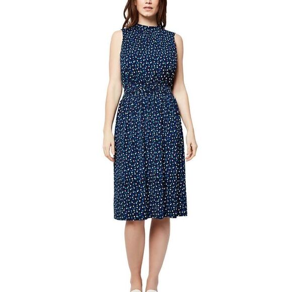 NEW! LEOTA Ladies Aria Dress in Color Blue Twilight Dot Parakeet Print - Picture 3 of 12